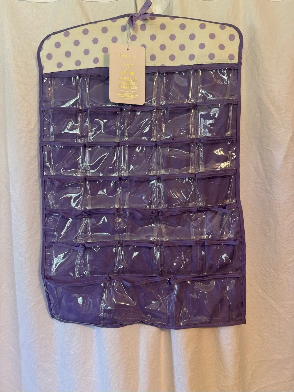 Sheffield Home Purple Jewelry Hanging Organizer with Polka Dot Top